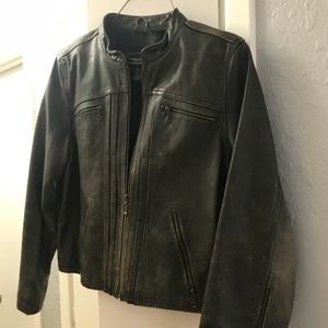 Distressed leather jacket